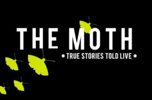 The Moth StorySLAM image depicts moths over the True Stories Told Live subheading.