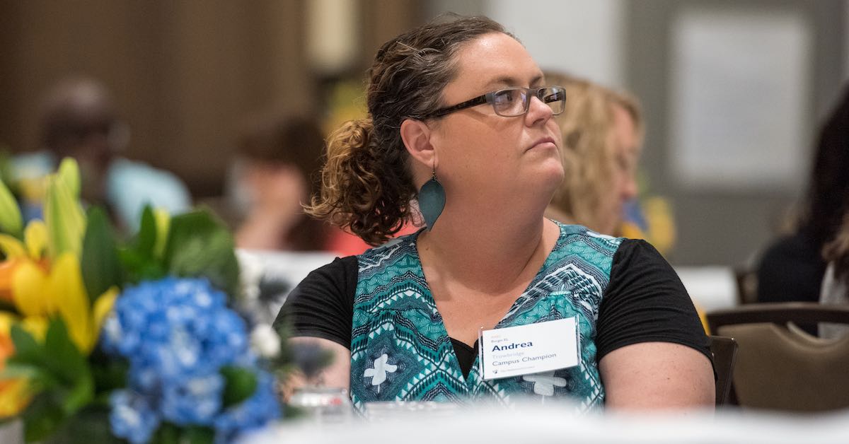 Andrea Trowbridge, a third-grade teacher in Arlington ISD and a graduate of Holdsworth’s 2-year Campus Leadership Program, is photographed during a Holdsworth session.
