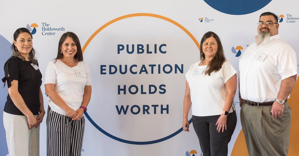 Sinita Lope, Lydia Trevino, Delia Ortiz and Aaron Benavides of Kelly Pharr Elementary in Pharr-San Juan-Alamo ISD are photographed at a learning session for The Holdsworth Center’s Campus Leadership Program.
