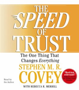 A book cover for The Speed of Trust by Stephen M.R. Covey.