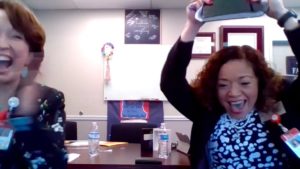 A video screenshot of Judson ISD Superintendent Jeannette Ball and Assistant Superintendent for Career Readiness Nellie Cantu reacting to the announcement.