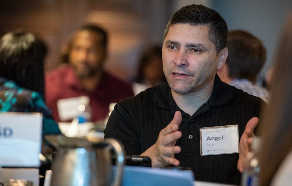 Dr. Angel Rivera, Mesquite ISD’s assistant superintendent for innovation and leadership, is pictured during a The Holdsworth Center’s 2-year District Leadership Program session.