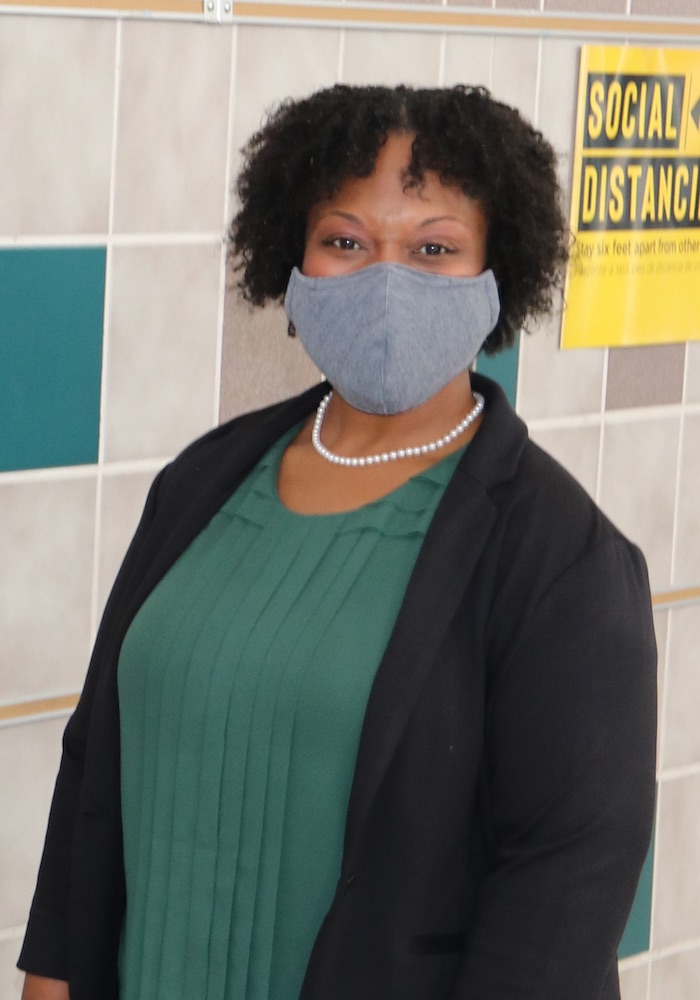 Natasha Harris, Principal at Hale Elementary, Arlington ISD is photographed wearing a face mask on campus.