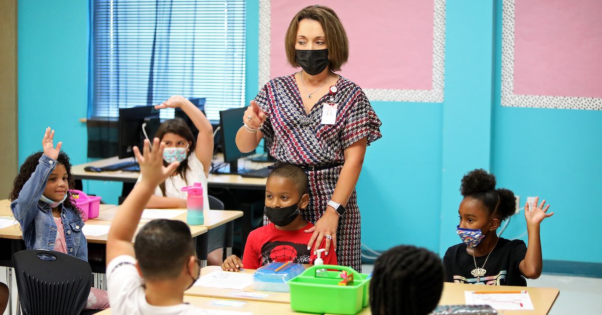 Dr. Jeanette Ball, superintendent of Judson ISD, is photographed asking a class of 3rd graders at Rolling Meadows Elementary if they would like to be another student’s friend on the first day of school on August 16, 2021.