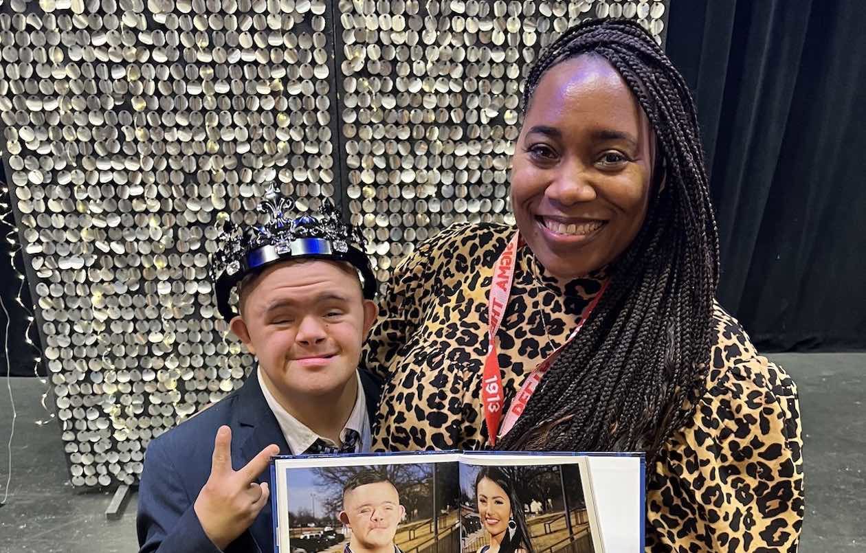 Pedro Garcia, pictured with special education teacher Melody Bradley, became the first student with a disability to be named Mr. Grand Prairie High School by his peers.